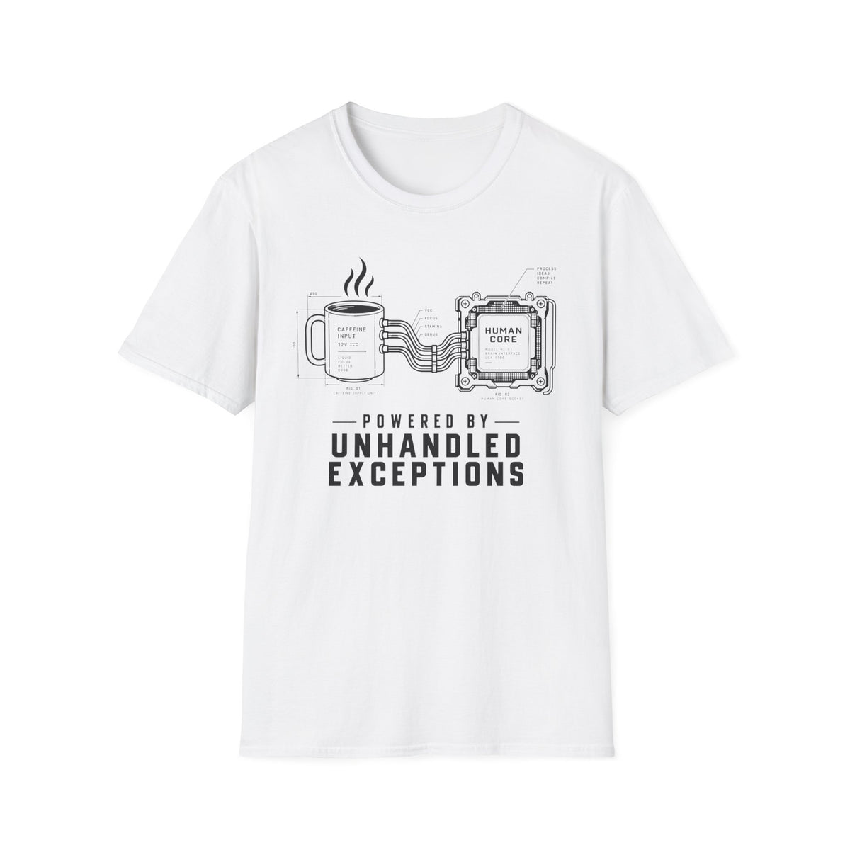 Powered by Unhandled exceptions T-Shirt